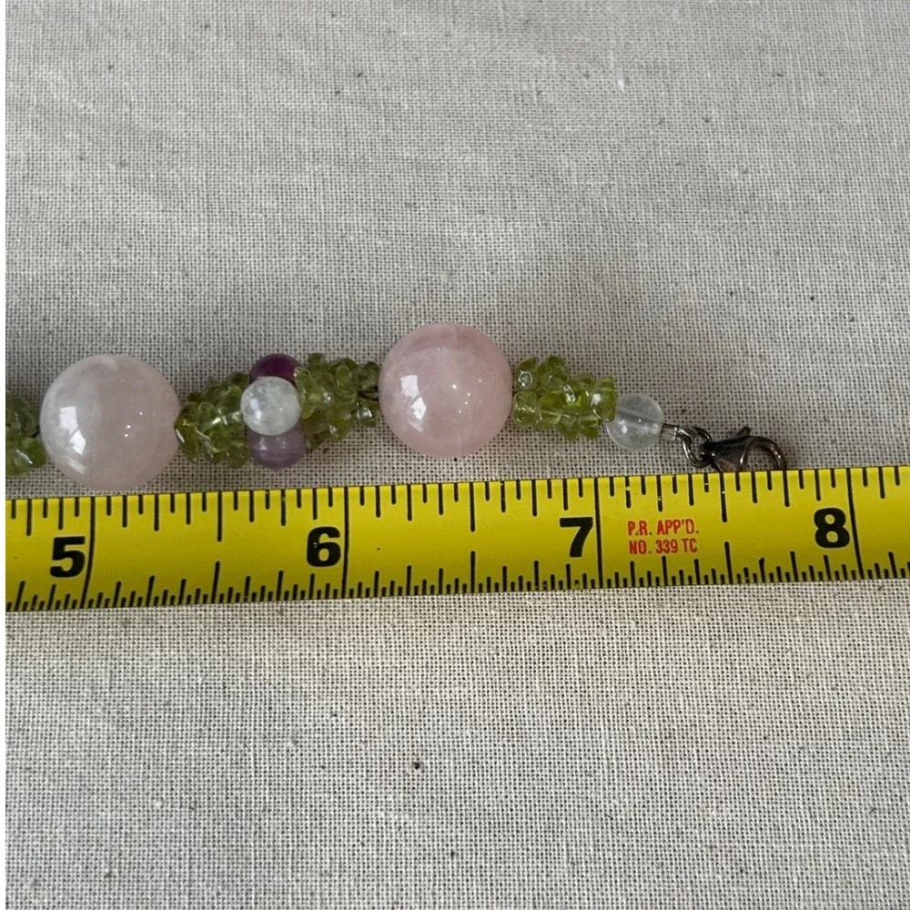 Sterling Silver Rose Quartz Peridot Amethyst Beaded Bracelet 7.5 Inch 925 Clasp